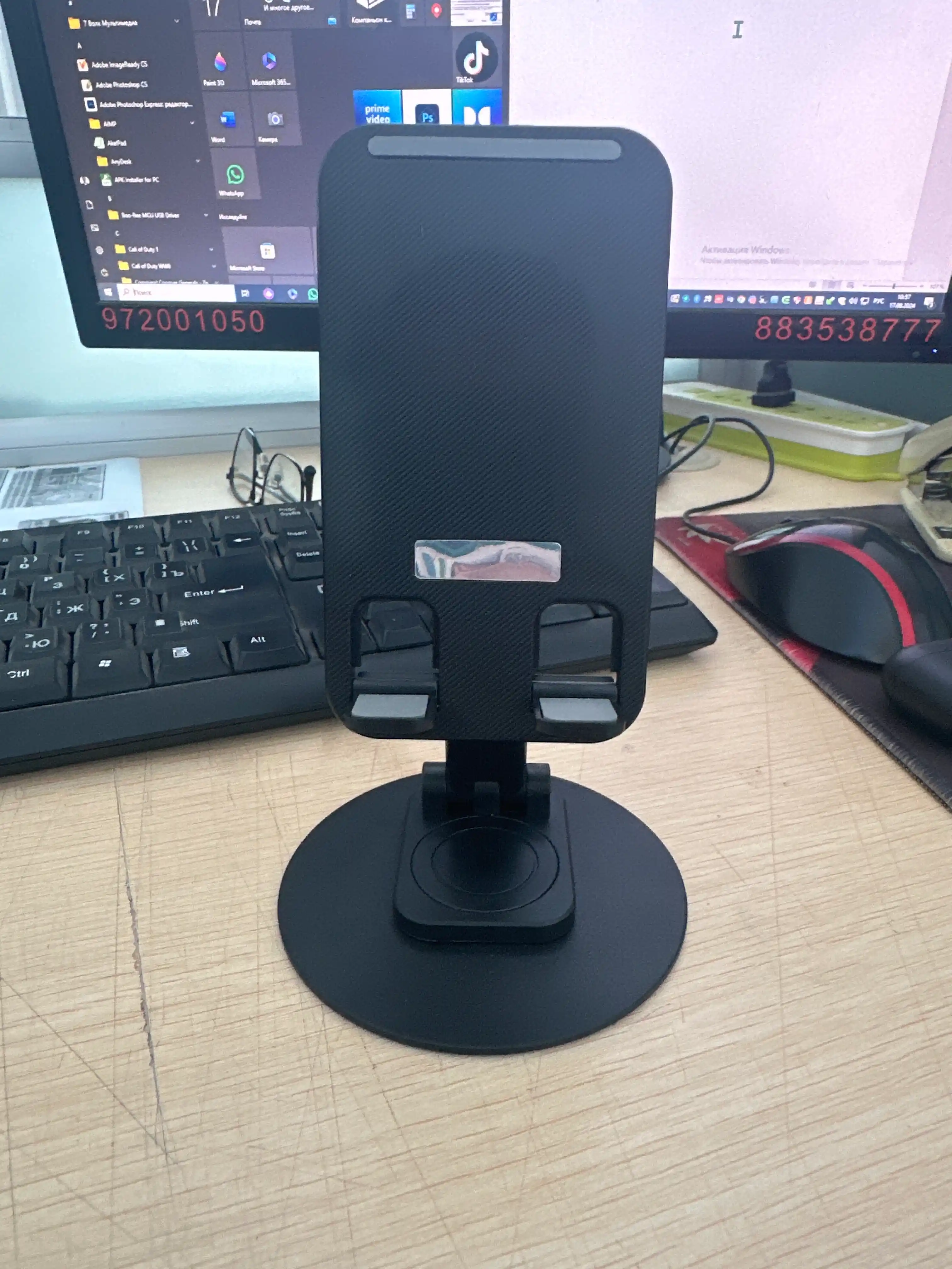 Planshet va telefon ushlagichi, 360 daraja aylanuvchi, metall asosda
