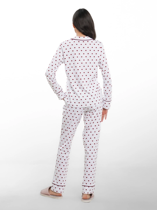 Pijama ayollar uchun-oq, qizil yurakchali, 100% Paxta
