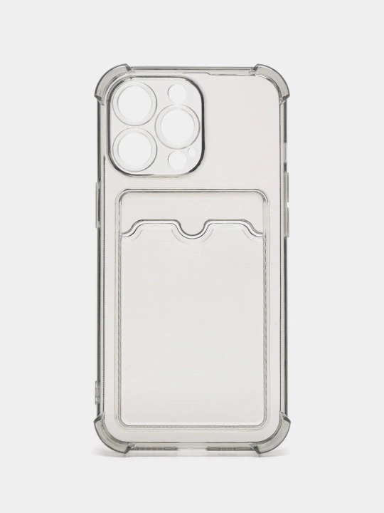 Чехол с карманом для карт, iPhone 6, 7, 8, SE, XS, 11, 12, 13, 14, 15 Pro, Max прозрачный