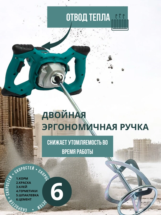 Строительный миксер, 2500 Вт, 6 скоростей, профессиональный инструмент для смесей и бетона
