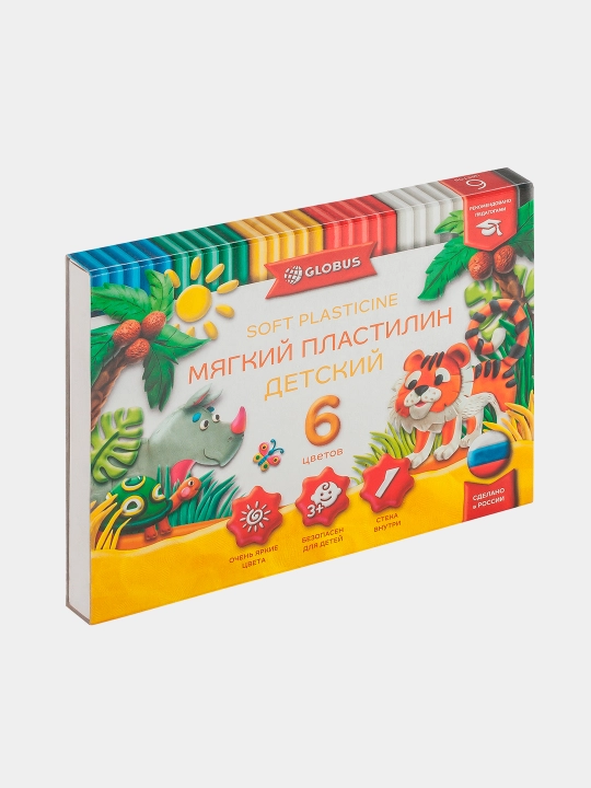 Пластилин детский Globus ПЛ6Д классический, 6 цветов