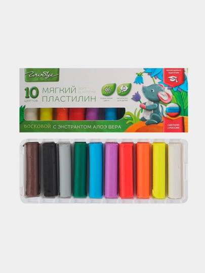 Пластилин Globus ПЛ10-01МВ супер мягкий, с экстрактом алоэ вера, 10 цветов, 150 г — GTRAD-P10A02F-СИНИЙ