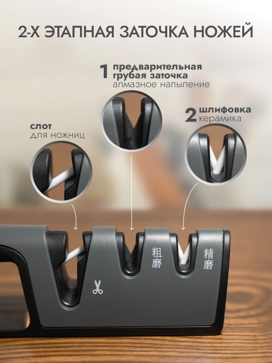 Точилка для ножей и ножниц механическая, ручная ножеточка, кухонная заточка для дома