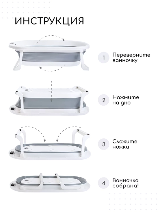 Ванночка для купания новорожденных, складная, с термометром, ковшом, ведром