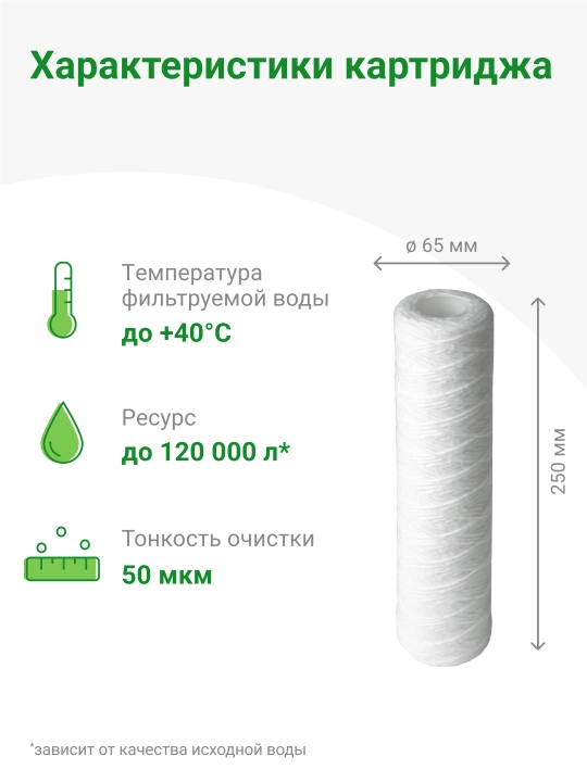 Картридж PPY 50 - 10SL, полипропиленовая нить, механика, для холодной воды, от грязи