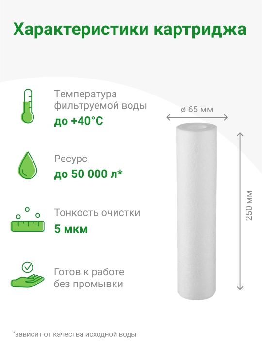 Картридж полипропилен Гейзер PP5-10SL, фильтр для холодной воды, механика от грязи