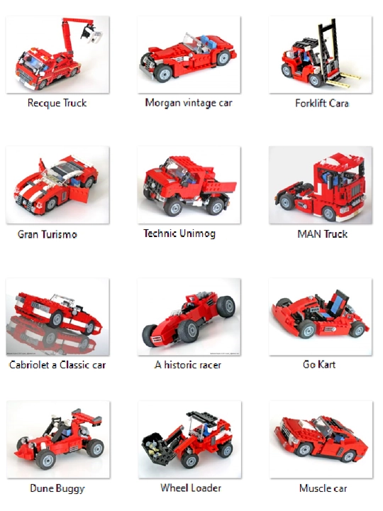 Technik konstruktorlari 27 tasi 1 da, shuningdek 23, 10 tasi 1 da avtomobilli to'plamlari