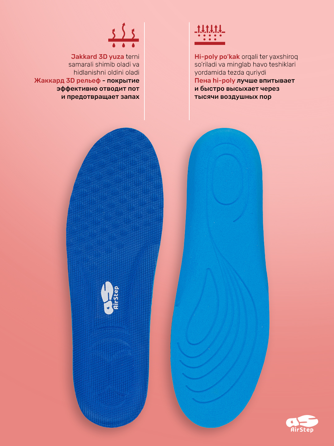 Стельки для обуви AIRSTEP, спортивные стельки, для тренировок и повседневной обуви
