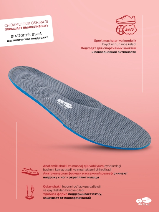 Стельки для обуви AIRSTEP, спортивные стельки, для тренировок и повседневной обуви