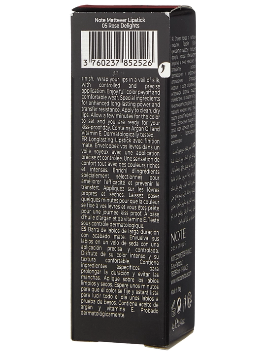 Lab bo‘yog‘i Note Mattever Lipstick 4 g, 03, 05, 06, 07, 08, 13 va 14 tuslari, xira