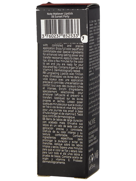 Lab bo‘yog‘i Note Mattever Lipstick 4 g, 03, 05, 06, 07, 08, 13 va 14 tuslari, xira