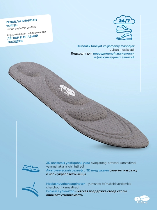 Стельки для обуви AIRSTEP, универсальные мягкие анатомические стельки