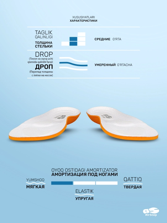 Стельки для обуви AIRSTEP, универсальные, анатомические стельки для повседневной обуви