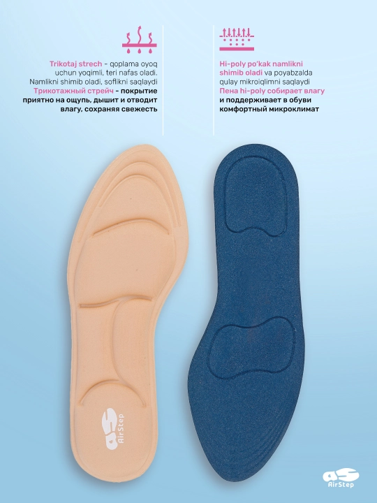 Стельки для женской обуви AIRSTEP, универсальные, мягкие анатомические стельки