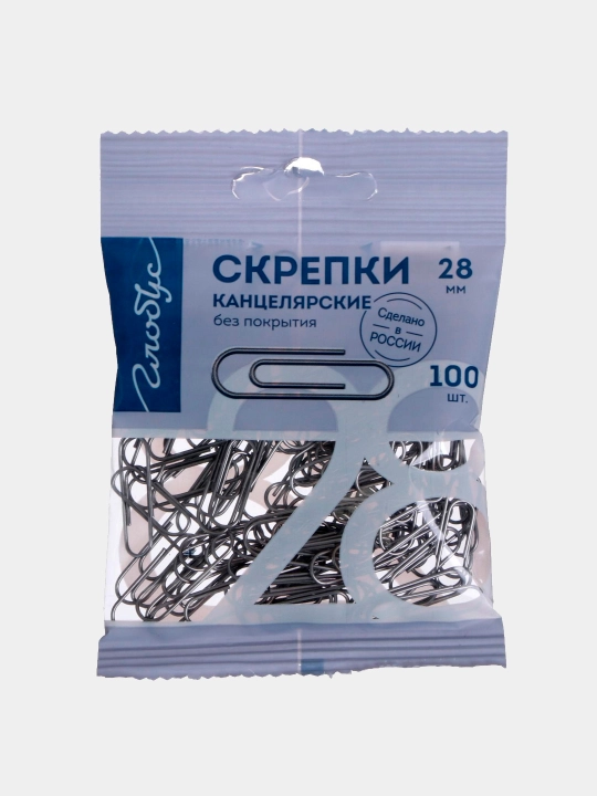 Qog'oz qisqichlari GLOBUS S28-100 Pl, L28 mm, 100 dona - 