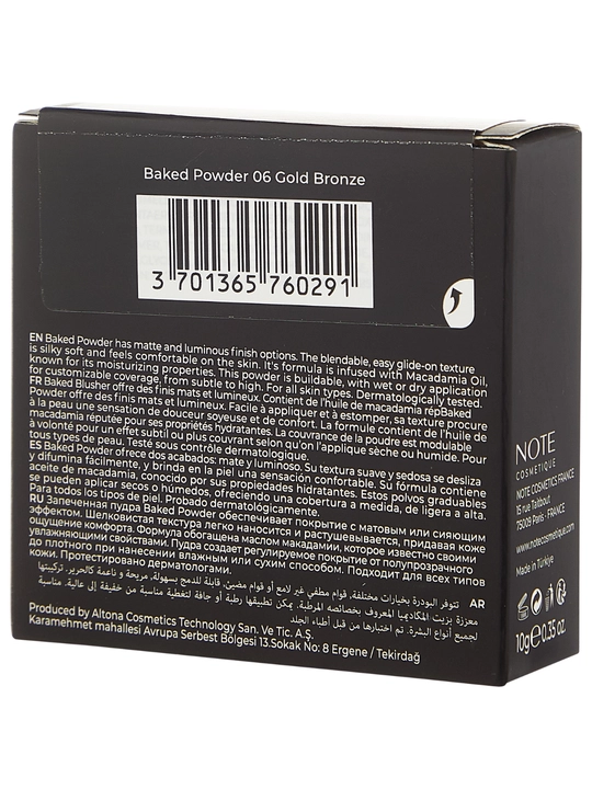 NOTE Baked Powder 10 g kompakt pudra 01, 04, 06 ranglar mat finish uchun