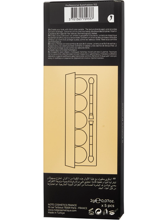 NOTE Professional Eyeshadow 102 va 106, 5 rangli ko‘z tenlari paletkasi