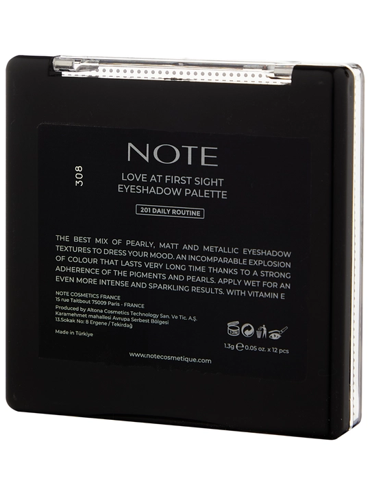 Ko'z qovoqlari uchun ten paletkasi Note Love at first sight eyeshadow palette, 201 va 202