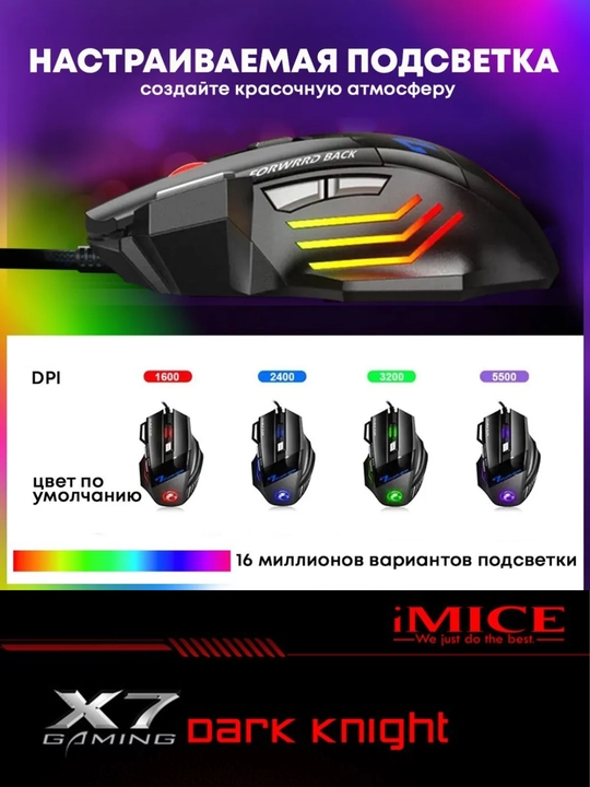 Геймерская мышь iMICE X7, проводная, лазерная, игровая мышь