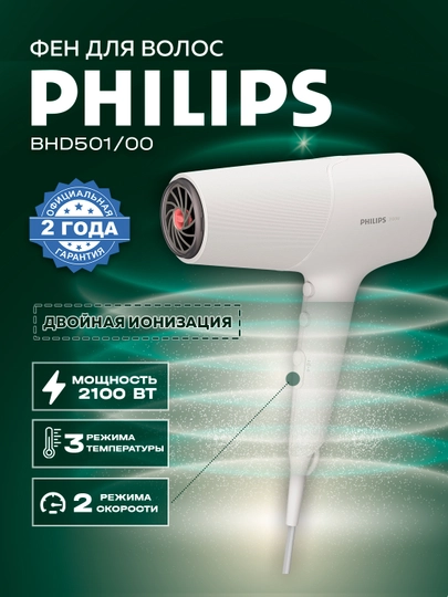 Фен для волос, с технологией ThermoProtect, Philips BHD501/00 — MPARK-MP00080