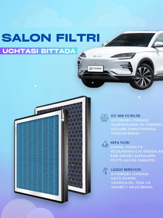 BYD CHАMPION EV uchun ikki qavatli HEPA N95 salon havo filtri