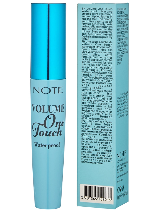 NOTE Volume One Touch Waterproof Mascara 10 ml suvga chidamli kiprik tushi