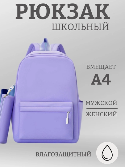 Рюкзак портфель спортивный школьный с пеналом, мужской, женский, детский — AGLAJ-ОДНРЮКЗ-ФИОЛЕТ