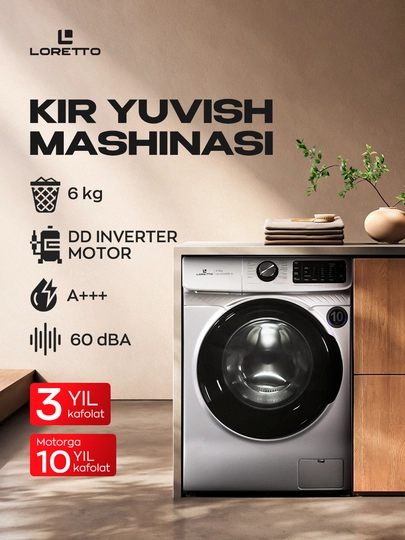 Kir yuvish mashinasi Loretto LW-6004-DDS, inverter, 6 kg - 