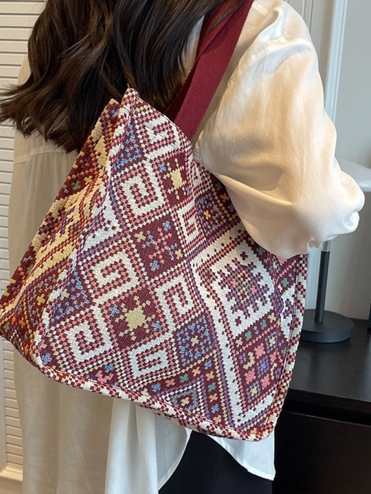 Sumka shopper sayohat va ish uchun, katta hajmli, yelkama, matoli