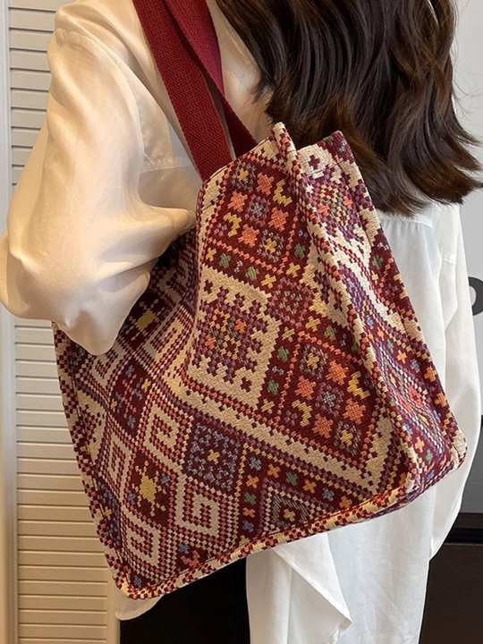 Sumka shopper sayohat va ish uchun, katta hajmli, yelkama, matoli