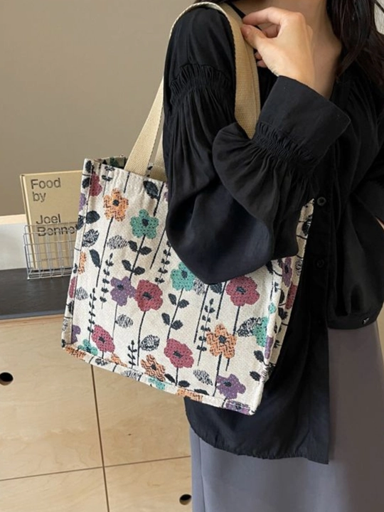 Sumka shopper sayohat va ish uchun, katta hajmli, yelkama, matoli