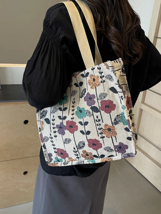 Sumka shopper sayohat va ish uchun, katta hajmli, yelkama, matoli