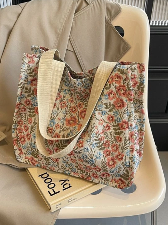 Sumka shopper sayohat va ish uchun, katta hajmli, yelkama, matoli