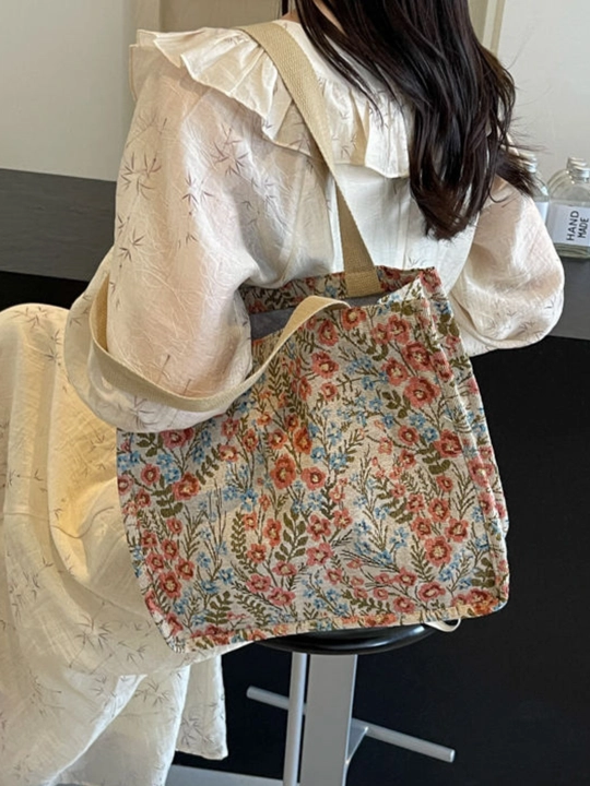Sumka shopper sayohat va ish uchun, katta hajmli, yelkama, matoli