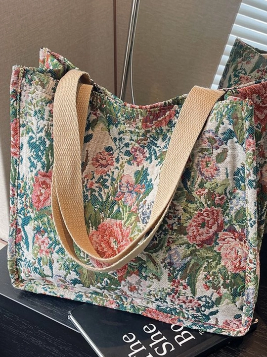 Sumka shopper sayohat va ish uchun, katta hajmli, yelkama, matoli