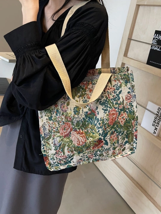 Sumka shopper sayohat va ish uchun, katta hajmli, yelkama, matoli