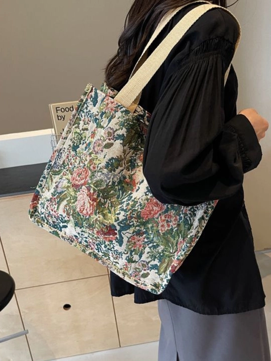 Sumka shopper sayohat va ish uchun, katta hajmli, yelkama, matoli