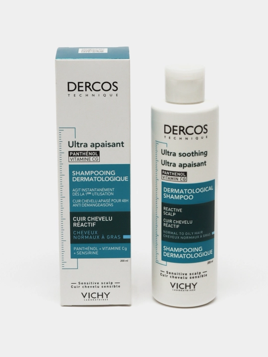 Tinchlantiruvchi shampun-parvarish, Vichy DERCOS, oddiy va yog'li sochlar uchun sulfatsiz, 200 ml