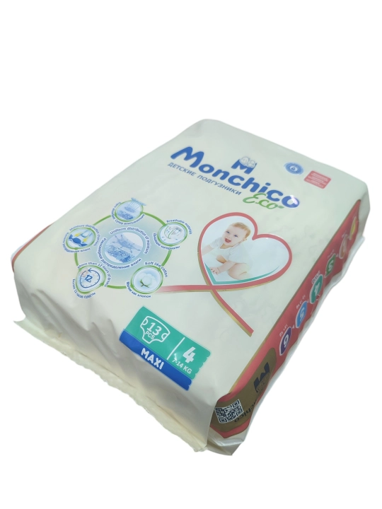 Подгузники Monchico Eco+, 26 шт 2 в 1, упаковке 26 шт размер 4, 7-14 кг