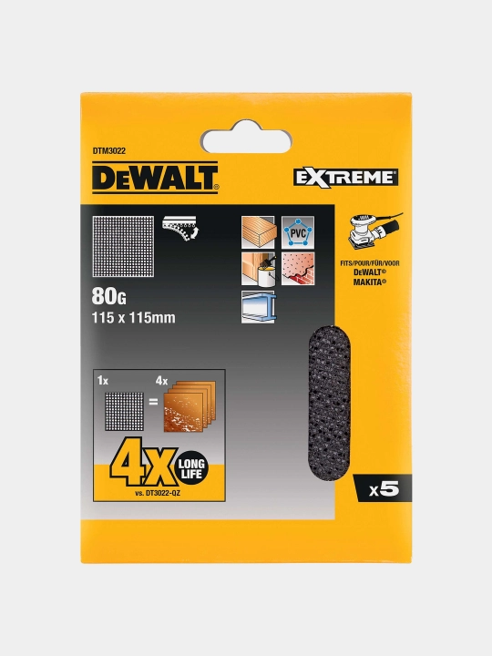 Шлифовальная сетка DeWalt 80G, 115 * 115 мм, 5 шт, DTM3022-QZ