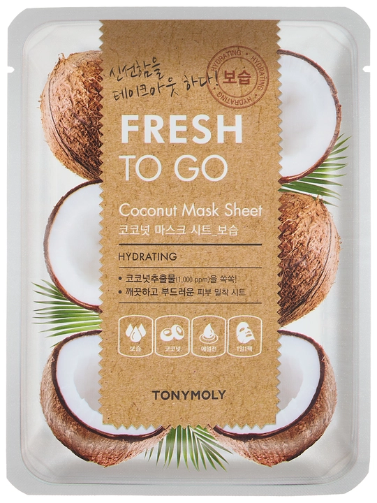Matoli yuz niqobi TONY MOLY FRESH TO GO 25g, namlantirish, tekstura, Koreys parvarishi