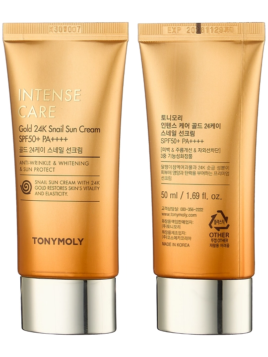 Солнцезащитный крем для лица TONYMOLY Intense Care Gold Snail Sun Cream, 50 мл, SPF50+