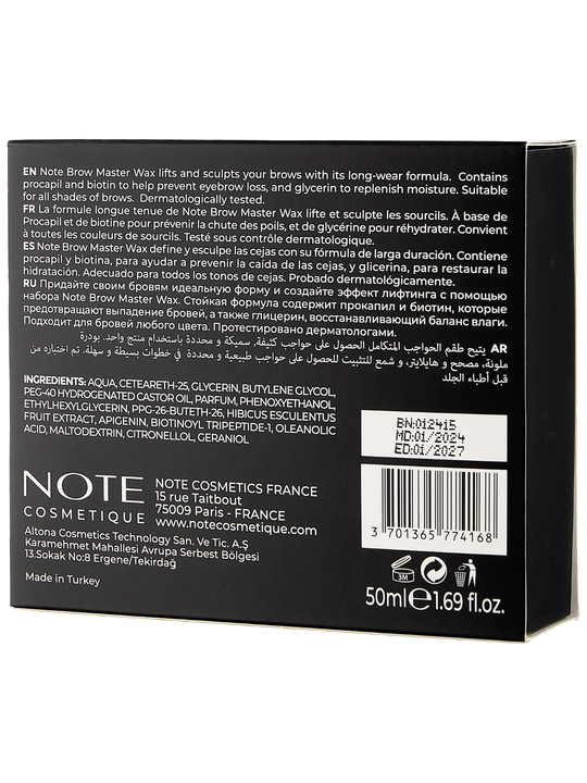 NOTE Eyebrow Master Wax 50 ml qosh mumi turmaklash, fiksatsiya va ozoda shakl uchun