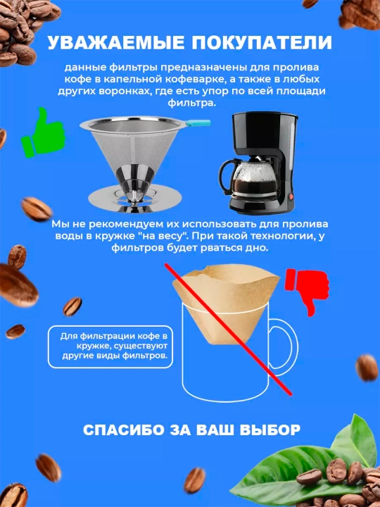 Фильтры для кофе, капельной кофеварки, №4, 100 шт, неотбеленные