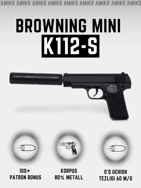 Metall to'pponcha K112-S, C.55, C2, o'yinchoq pistolet glushitel bilan - 