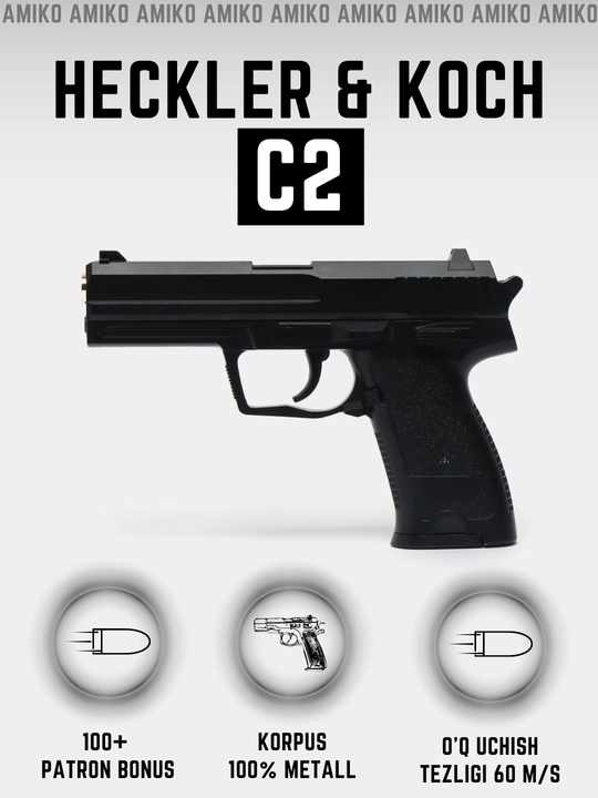 Metall to'pponcha K112-S, C.55, C2, o'yinchoq pistolet glushitel bilan