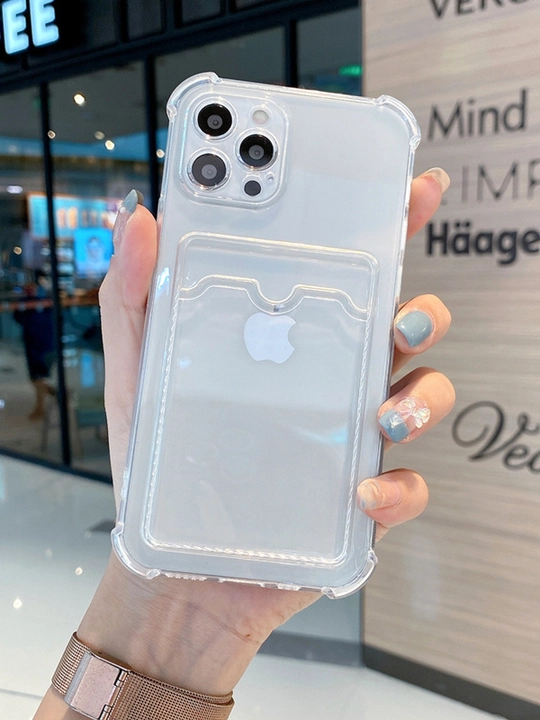 Чехол с карманом для карт, iPhone 6, 7, 8, SE, XS, 11, 12, 13, 14, 15 Pro, Max прозрачный - 