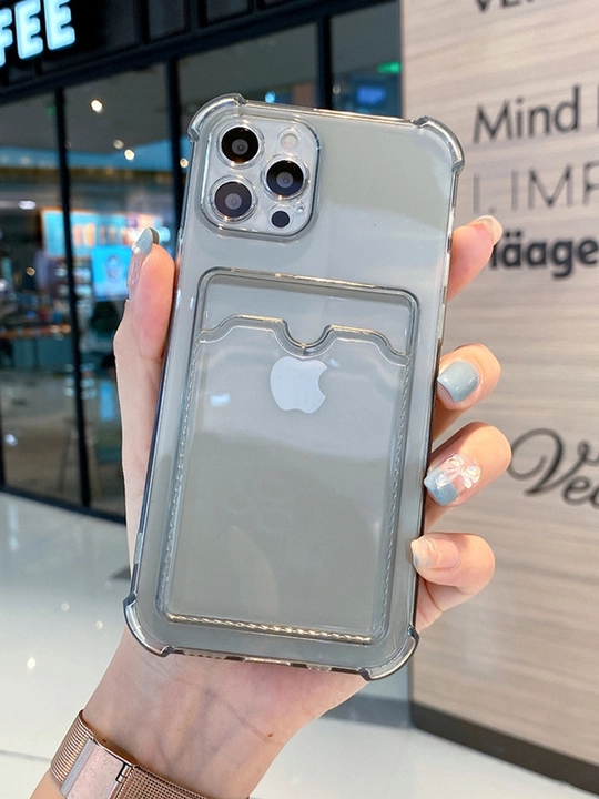 Чехол с карманом для карт, iPhone 6, 7, 8, SE, XS, 11, 12, 13, 14, 15 Pro, Max прозрачный - 