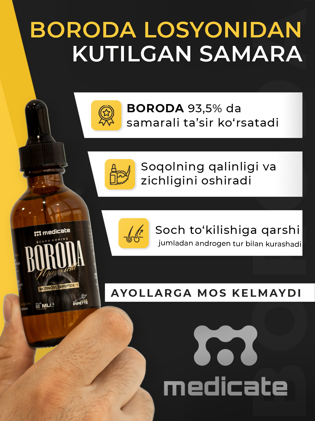 BORODA средство для роста бороды minoxidil 5%, 60 мл + пипетка с дозатором