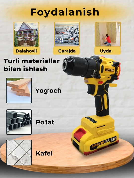 Shurp buragich cho'tkasiz, zarbli motor, 2ta akkumulyatorli